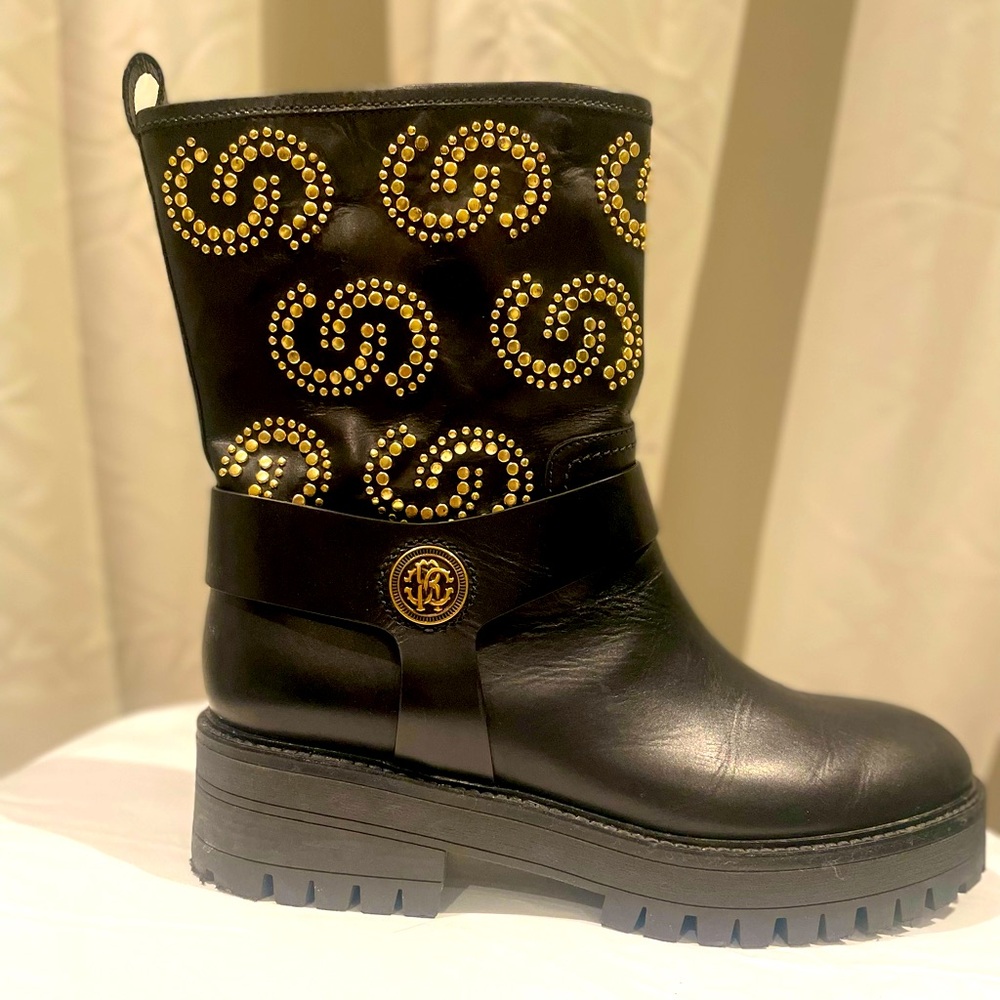 Roberto  Cavalli Moto boots with gold logo Women’s size 41 (US 11)